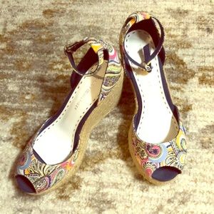 Multi/Paisley print peep-toe wedge espadrilles